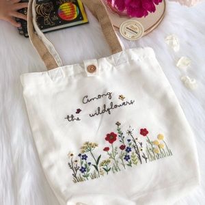 Hand embroidered linen bag